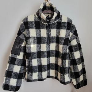 Boundless North NWT Faux Shearling Jacket Ivory Buffalo Plaid Size Large